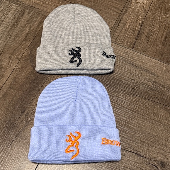 New Set of 2 Browning Gray and Light Blue Beanie Stocking Hat Adult One Size - Picture 1 of 1